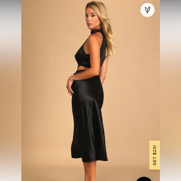 Lulus Fierce Vision Black Jacquard Print Satin Cutout Midi Dress - Picture 3 of 14